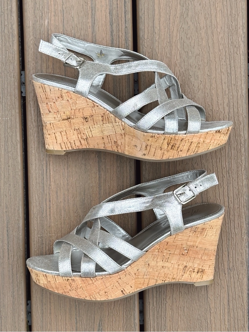Marc Fisher Silver Cork Wedge Sandals Size 8.5M - Picture 7 of 10